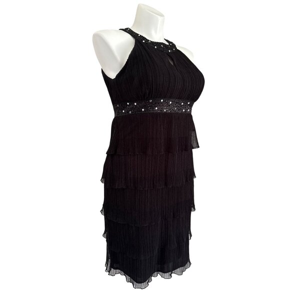 Jessica Howard Evenings NWT Black Tiered Keyhole Beaded Dress, Women's Size 14 - Picture 4 of 10